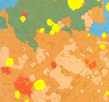 USGS IMAP 1281: Map showing lava flows in the northeast part of the Phaethontis Quadrangle of Mars