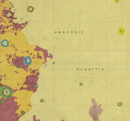Inset of USGS IMAP 1049: Geologic map of the Amazonis Quadrangle of Mars