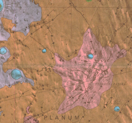 Inset of USGS IMAP 1073: Geologic map of the Mare Tyrrhenum Quadrangle of Mars