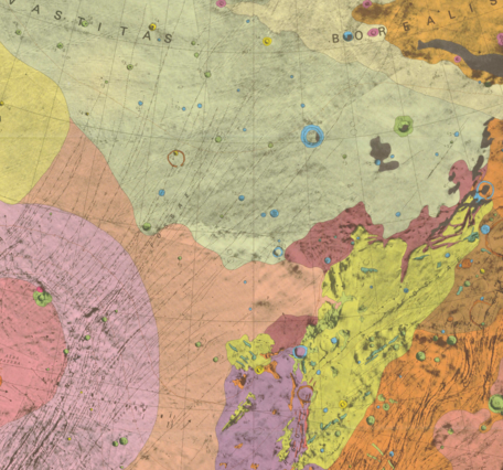 Inset of USGS IMAP 1154: Geologic map of the Arcadia Quadrangle of Mars