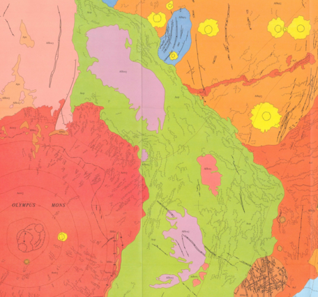 Inset of USGS IMAP 1266: Map showing lava flows in the northwest part of the Tharsis Quadrangle of Mars