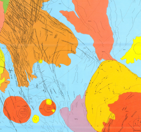 Inset of USGS IMAP 1268: Map showing lava flows in the southwest part of the Tharsis Quadrangle of Mars