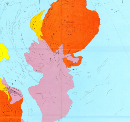 Inset of USGS IMAP 1269: Map showing lava flows in the southeast part of the Tharsis Quadrangle of Mars