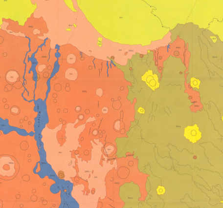 Inset of USGS IMAP 1270: Map showing lava flows in the northeast part of the Memnonia Quadrangle of Mars
