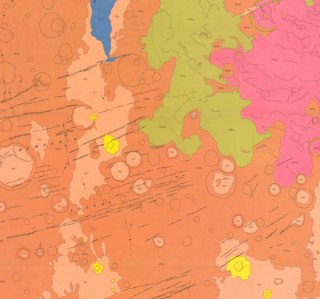 Inset of USGS IMAP 1271: Map showing lava flows in the southeast part of the Memnonia Quadrangle of Mars