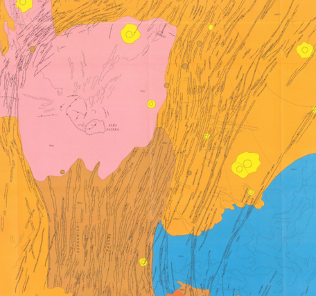 Inset of USGS IMAP 1278: Map showing lava flows in the southwest part of the Arcadia Quadrangle of Mars