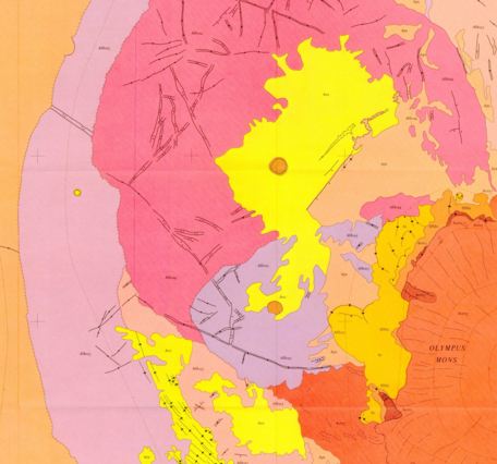 Inset of USGS IMAP 1279: Map showing lava flows in the northeast part of the Amazonia Quadrangle of Mars