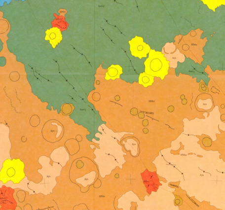 Inset of USGS IMAP 1281: Map showing lava flows in the northeast part of the Phaethontis Quadrangle of Mars