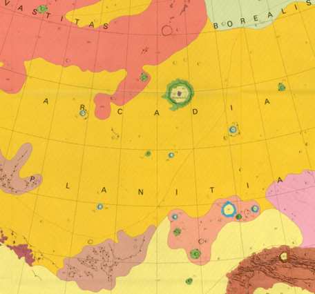 Inset of USGS IMAP 1286: Geologic map of the Diacria Quadrangle of Mars