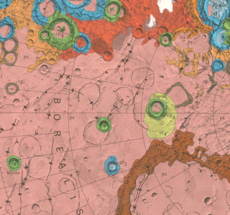 Inset of USGS IMAP 1660: Geologic map of the Borealis region Mercury