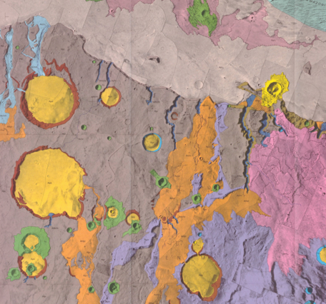 Inset of USGS IMAP 1962: Geologic maps of science study site 1A, East Mangala Valles, Mars