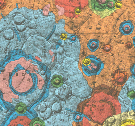 Inset of USGS IMAP 2015: Geologic map of the Bach region of Mercury