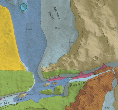 Inset of USGS IMAP 2310: Geologic map of the MTM -20147 Quadrangle, Mangala Valles Region of Mars