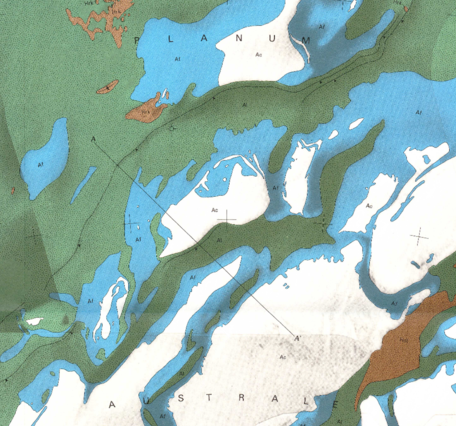 Inset of USGS IMAP 2391: Geologic map of the MTM -85080 quadrangle (revised), Planum Australe region of Mars