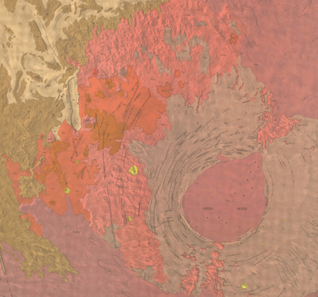 Inset of USGS IMAP 2480: Geologic map of Arsia Mons Volcano, Mars