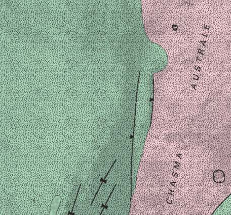 Inset of USGS IMAP 2595: Geologic map of the MTM -85280 quadrangle, Planum Australe region of Mars