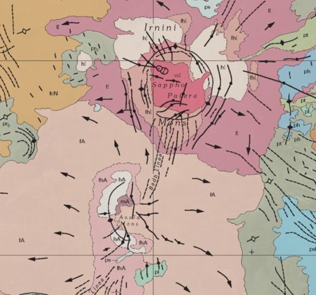 Inset of USGS IMAP 2637: Geologic map of the Sappho Patera Quadrangle (V-20), Venus