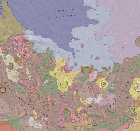 Inset of USGS IMAP 2650: Geologic Map of the Thaumasia Region, Mars
