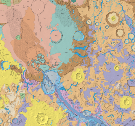 Inset of USGS IMAP 2666: Geologic map of the MTM-15182 and MTM-15187 quadrangles, Gusev Crater-Ma'adim Vallis region, Mars