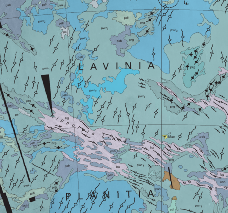 Inset of USGS IMAP 2684: Geologic Map of the Lavinia Planitia Quadrangle (V-55), Venus