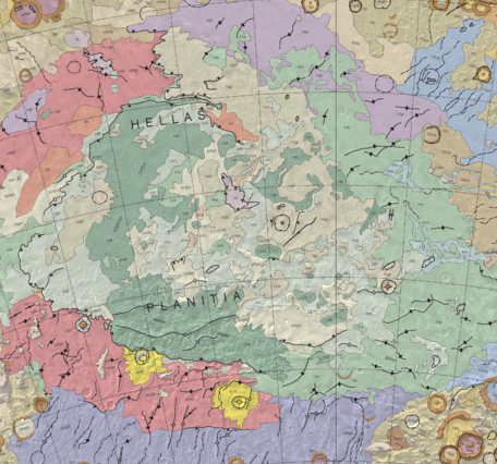 Inset of USGS IMAP 2694: Geologic Map of the Hellas Region of Mars