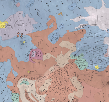 Inset of USGS IMAP 2779: Geologic Map of the Aino Planitia (V46) Quadrangle, Venus