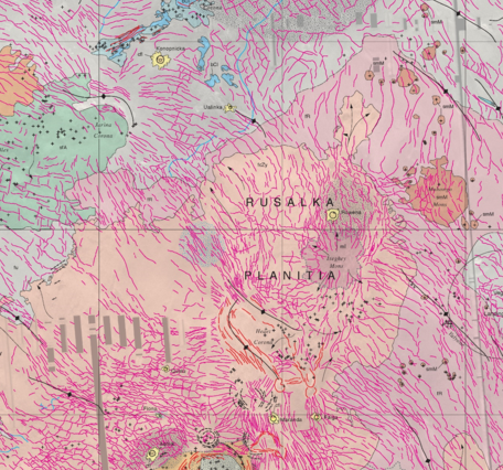 Inset of USGS IMAP 2783: Geologic map of the Rusalka Planitia Quadrangle (V-25), Venus