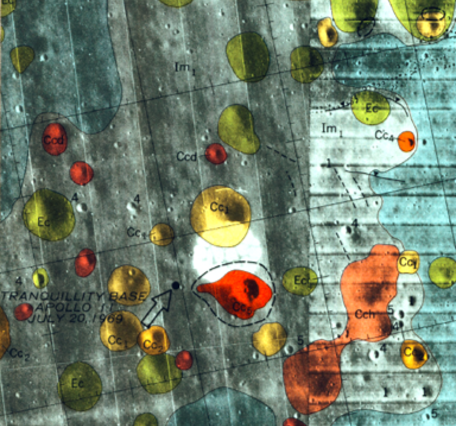 Inset of USGS IMAP 619: (ORB II-6(25)) Geologic map of Apollo landing site 2 (Apollo 11), part of Sabine D region