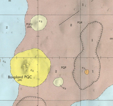 Inset of USGS IMAP 678: Geologic map of the Bonpland PQC region of the Moon