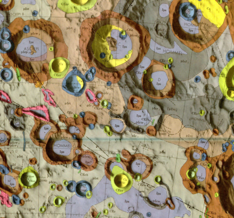 Inset of USGS IMAP 702: Geologic map of the Hommel quadrangle of the Moon