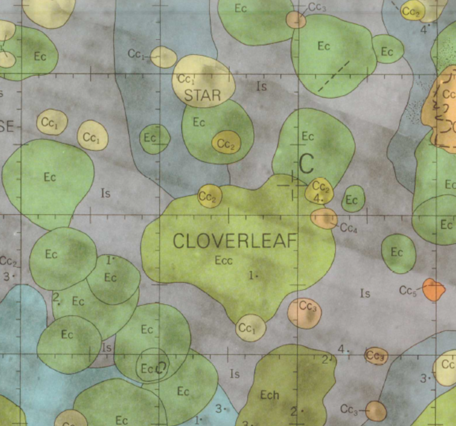 Inset of USGS IMAP 708: Geologic map of the Fra Mauro region of the Moon Apollo 14 pre-mission maps