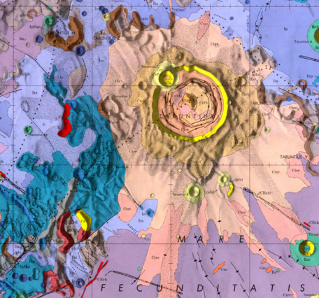 Inset of USGS IMAP 722: Geologic map of the Taruntius Quadrangle of the Moon