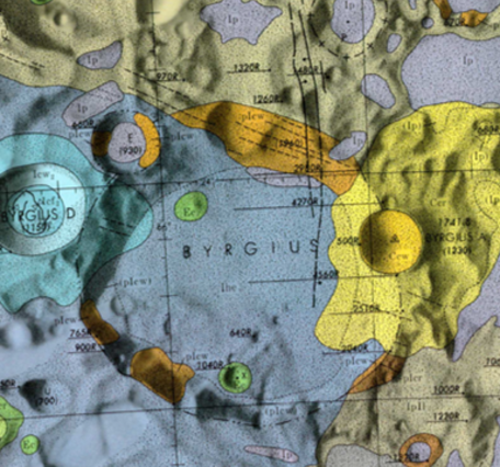 Inset of USGS IMAP 755: Geologic map of the Byrgius Quadrangle of the Moon