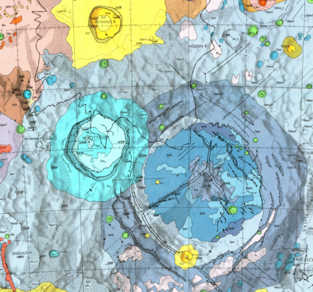 Inset of USGS IMAP 794: Geologic map of the Petavius quadrangle of the Moon