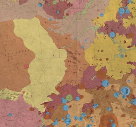 Inset of USGS IMAP 941: Geologic map of the Hellas Quadrangle of Mars