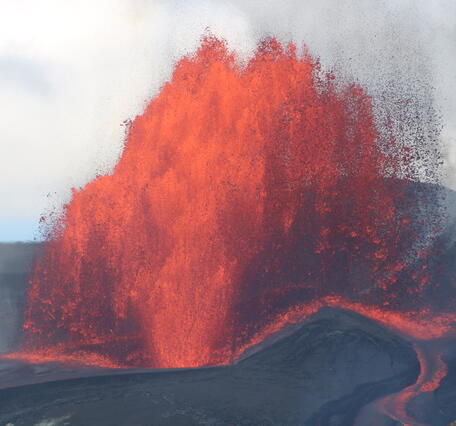 Color photograph of lava fountain