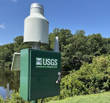 A USGS hydrologic monitoring station on the shore of Echo Lake