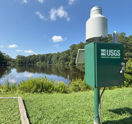 A USGS hydrologic monitoring station on the shore of Echo Lake