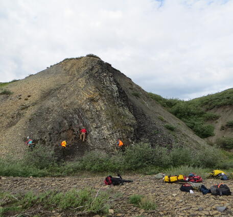 Team of  geologists measuring Triassic rocks exposed at Surprise Creek