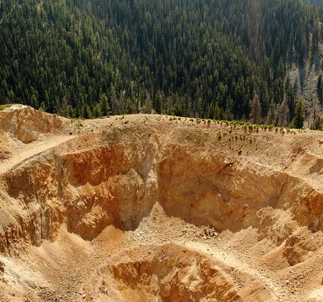 An open pit within the Yellow Pine/Stibnite gold-antimony-tungsten mining area in central Idaho