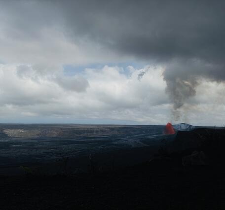Color photograph of lava fountain and plume
