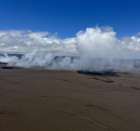 Color photograph of volcanic plume
