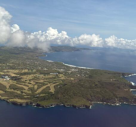 Scenic view of the Kagman area with ocean in the foreground and background.