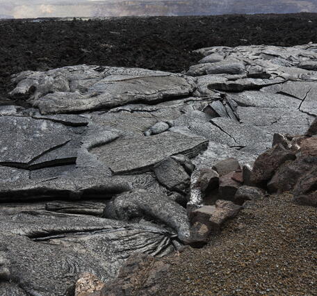 Color photograph of cooled lava flows