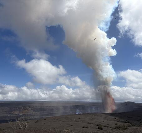 Color photograph of volcanic eruption