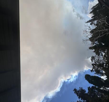 Color photograph of volcanic eruption plume