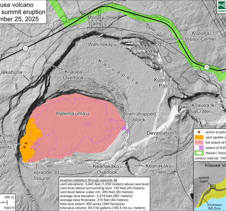 Color map showing area covered by lava flows in recent volcanic eruption