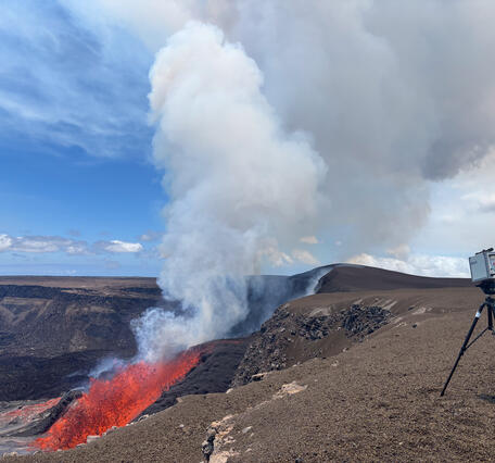 Color photograph of instrument on crater rim