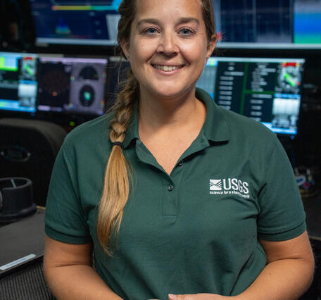 Katlin Adamczyk in Mission Control Room of Okeanos Explorer