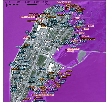 Map showing modeled flood extent and first floor elevations in Kotzebue, Alaska